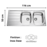 Évier 2 bacs + égouttoir 120 cm Montebello Aquatop