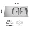 Évier 2 bacs + égouttoir 120 cm Montebello Aquatop