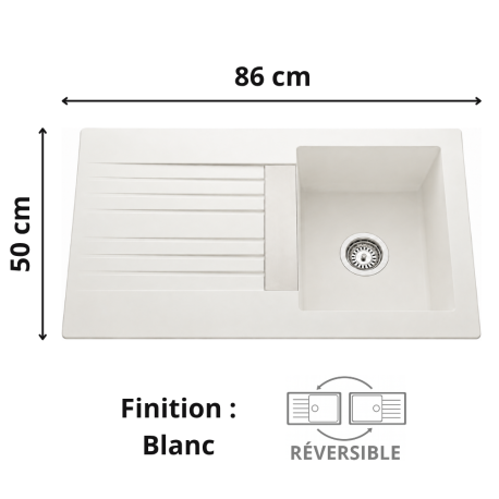 Évier 1 bac + égouttoir 100 cm Trevise Aquatop