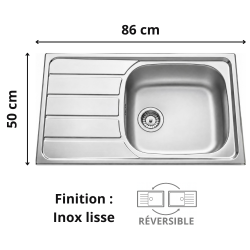 Évier 1 grand bac + égouttoir 90 cm Montebello Aquatop