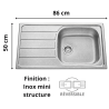 Évier 1 grand bac + égouttoir 90 cm Montebello Aquatop