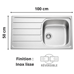 Évier 1 grand bac + égouttoir 100 cm Montebello Aquatop