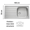 Évier 1 grand bac + égouttoir 100 cm Montebello Aquatop