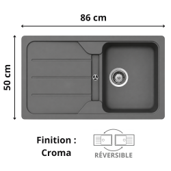 Évier de cuisine 1 bac + 1 égouttoir 90 cm Berlin Aquatop