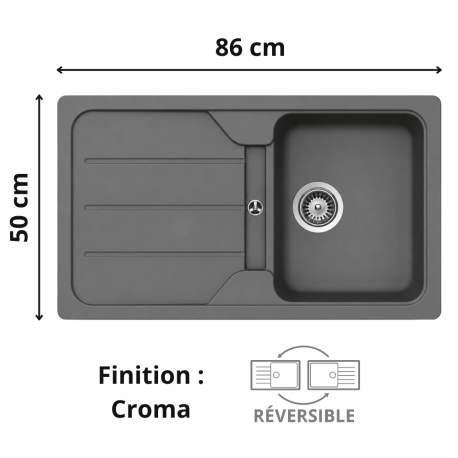 Évier de cuisine 1 bac + 1 égouttoir 90 cm Berlin Aquatop
