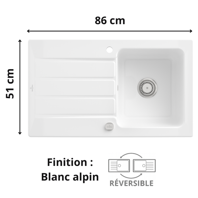 Évier 1 bac + égouttoir 90 cm Architectura 50 Villeroy & Boch
