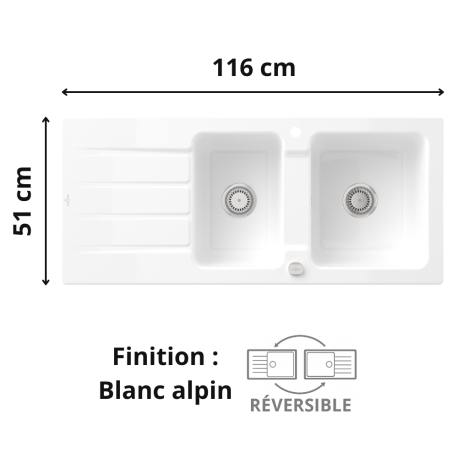 Évier 2 bacs + égouttoir 120 cm Architectura 80 Villeroy & Boch