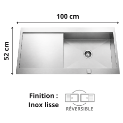 Évier 1 bac + égouttoir 100 cm Roma Plus Aquatop
