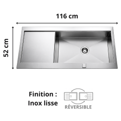Évier 1 bac + égouttoir 120 cm Roma Plus Aquatop