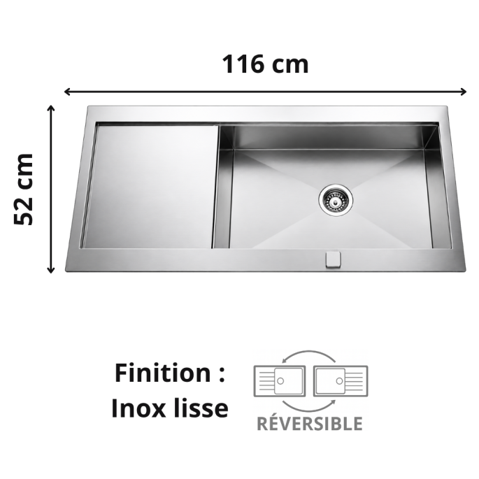 Évier 1 bac + égouttoir 120 cm Roma Plus Aquatop