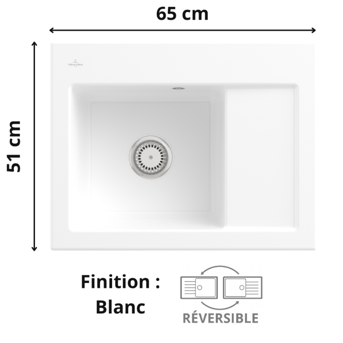 Évier de cuisine 1 bac + égouttoir 65 cm Subway 45 Compact Villeroy & Boch