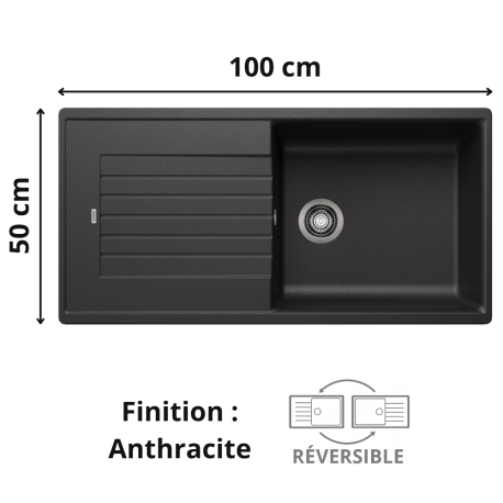Évier de cuisine Zia XL 6S Silgranit Blanco - Finition anthracite