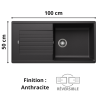 Évier de cuisine Zia XL 6S Silgranit Blanco - Finition anthracite