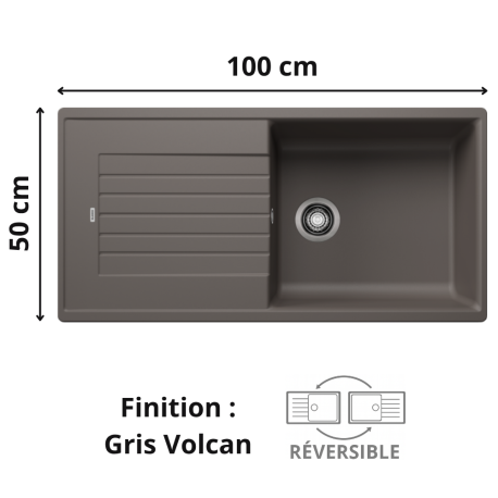 Évier de cuisine Zia XL 6S Silgranit Blanco - Finition gris volcan