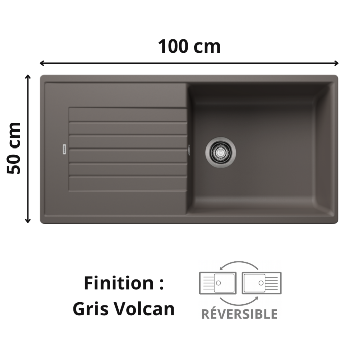 Évier de cuisine Zia XL 6S Silgranit Blanco - Finition gris volcan