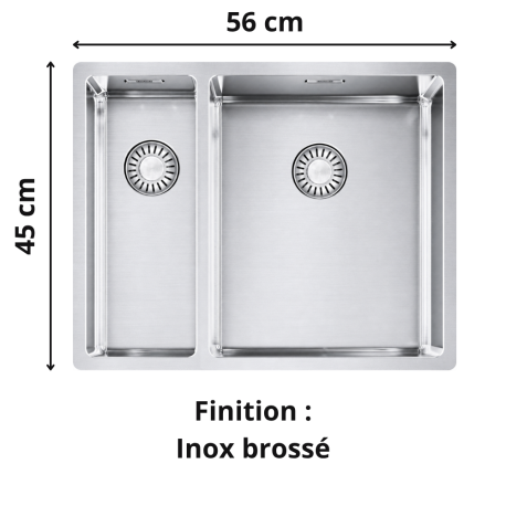 Évier de cuisine sous plan 2 bacs 55 cm Box BXX 160-34-16 Franke