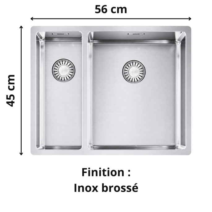 Évier de cuisine sous plan 2 bacs 55 cm Box BXX 160-34-16 Franke