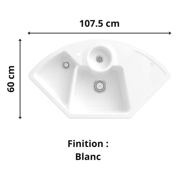 Évier d'angle 2 bacs + vide sauce + égouttoir 100 cm Solo Villeroy & Boch