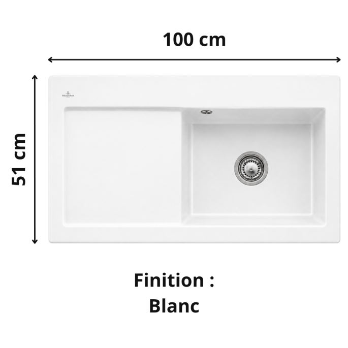 Évier 1 bac + égouttoir 100 cm Subway Pure 60 XL Villeroy & Boch
