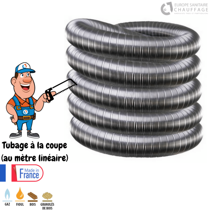 Tubage flexible double inox diamètre 100 à la coupe - Edilinox