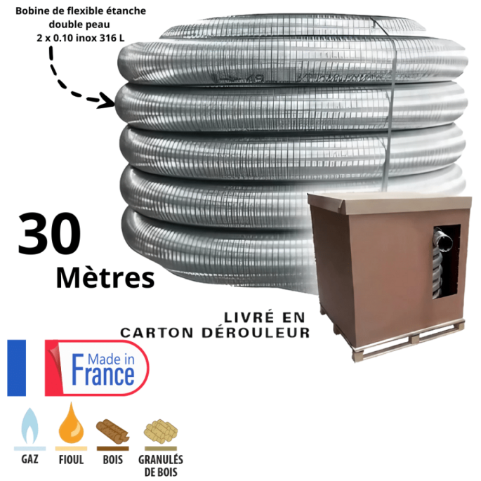 Bobine 30 mètres de flexible double peau inox diamètre 150 Edilinox