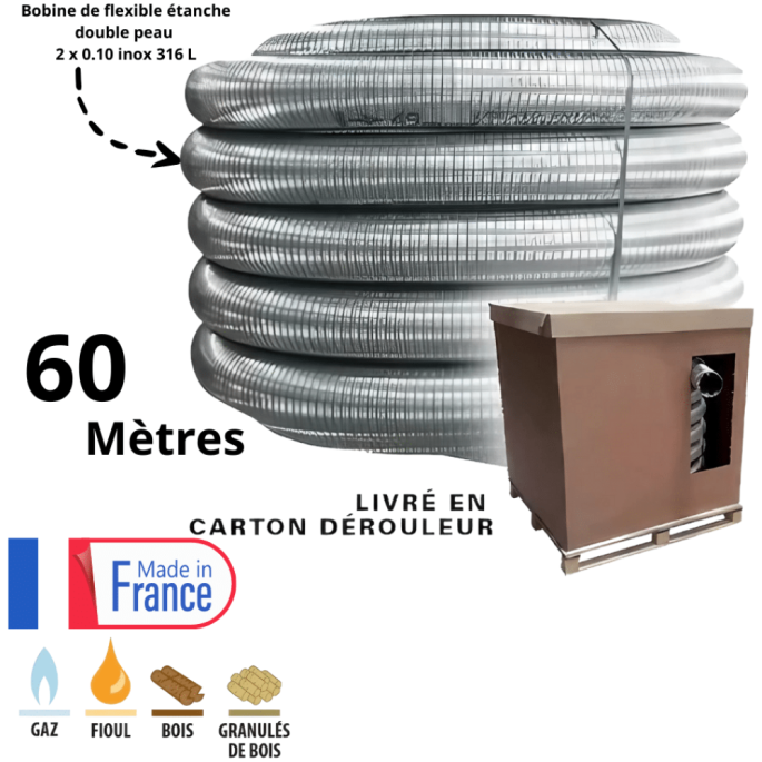 Bobine 60 mètres de flexible double peau inox diamètre 100 Edilinox