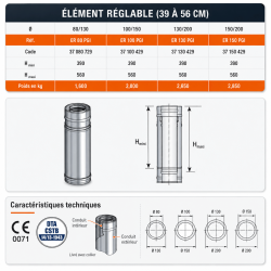 Element réglable de 39 à 64 cm PGI Poujoulat 80 / 130