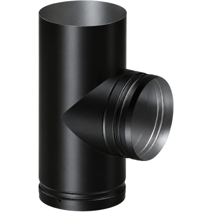 Té 90° Ø 150 mm avec piquage M émaillé noir mat Deko bois Dinak