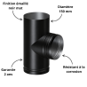 Té 90° Ø 150 mm avec piquage M émaillé noir mat Deko bois Dinak