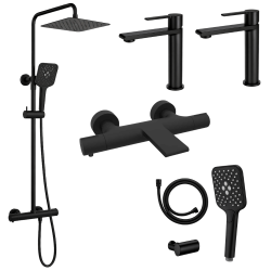 Ensemble 2 Mitigeurs lavabo + Colonne de douche + Mitigeur Bain + Support douchette flexible Figaro