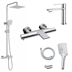 Ensemble Mitigeur lavabo + Colonne de douche + Mitigeur Bain + Support douchette flexible Figaro