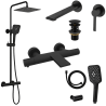 Ensemble Mitigeur lavabo encastré + Bonde + Colonne de douche + Mitigeur Bain + Support douchette flexible Figaro