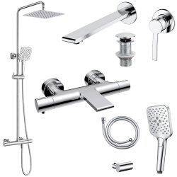 Ensemble Mitigeur lavabo encastré + Bonde + Colonne de douche + Mitigeur Bain + Support douchette flexible Figaro Ensemble Mitigeur lavabo encastré + Bonde + Colonne de douche + Mitigeur Bain + Support douchette flexible Figaro