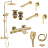 Ensemble 2 Mitigeurs lavabo encastré + 2 Bondes + Colonne de douche + Mitigeur Bain + Support douchette flexible Figaro