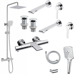 Ensemble 2 Mitigeurs lavabo encastré + 2 Bondes + Colonne de douche + Mitigeur Bain + Support douchette flexible Figaro Ensemble 2 Mitigeurs lavabo encastré + 2 Bondes + Colonne de douche + Mitigeur Bain + Support douchette flexible Figaro