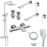 Ensemble 2 Mitigeurs lavabo encastré + 2 Bondes + Colonne de douche + Mitigeur Bain + Support douchette flexible Figaro