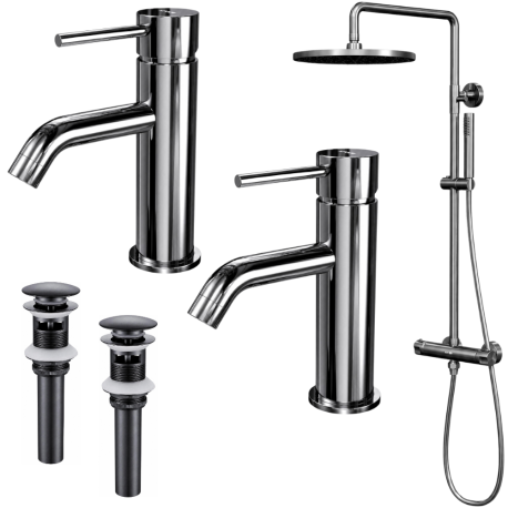 Ensemble 2 mitigeurs lavabo + 2 bondes + colonne de douche Corbeau Kroos