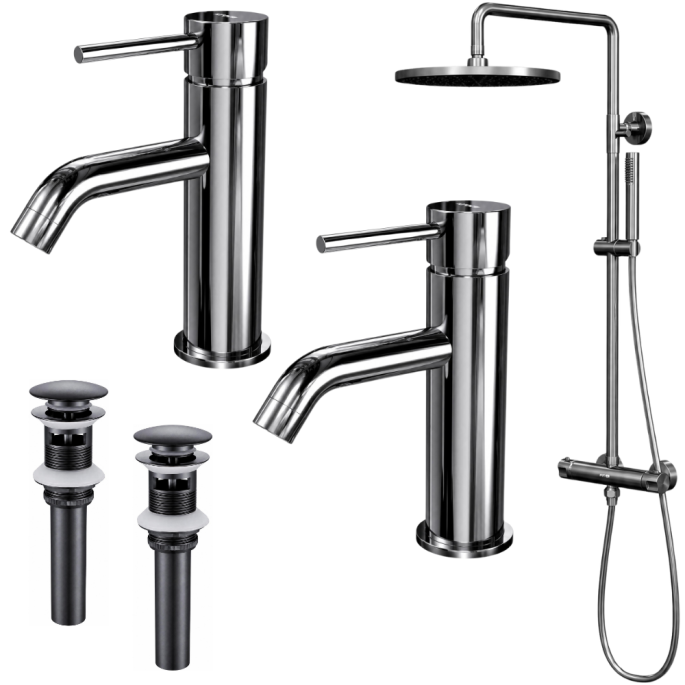 Ensemble 2 mitigeurs lavabo + 2 bondes + colonne de douche Corbeau Kroos
