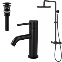Ensemble mitigeur lavabo + bonde + colonne de douche Corbeau Kroos