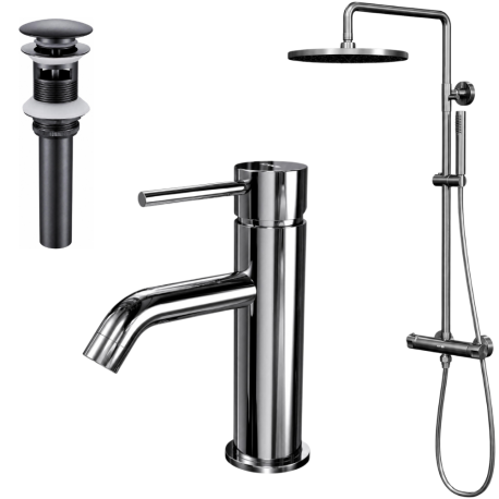 Ensemble mitigeur lavabo + bonde + colonne de douche Corbeau Kroos
