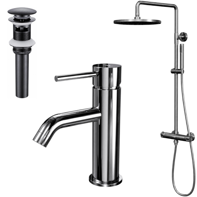 Ensemble mitigeur lavabo + bonde + colonne de douche Corbeau Kroos