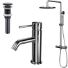 Ensemble mitigeur lavabo + bonde + colonne de douche Corbeau Kroos