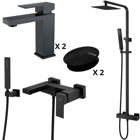 Ensemble 2 Mitigeurs lavabo + Colonne de douche + Mitigeur bain douche + 2 Bonde Sirius Kroos