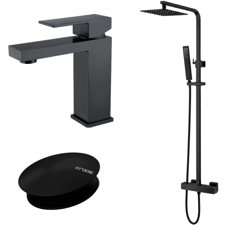Ensemble Mitigeur lavabo + Colonne de douche + Mitigeur bain douche + Bonde Sirius Kroos