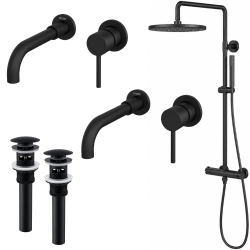 Ensemble 2 mitigeurs lavabo encastrés + 2 bondes + colonne de douche Corbeau Kroos