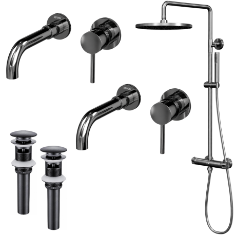 Ensemble 2 mitigeurs lavabo encastrés + 2 bondes + colonne de douche Corbeau Kroos