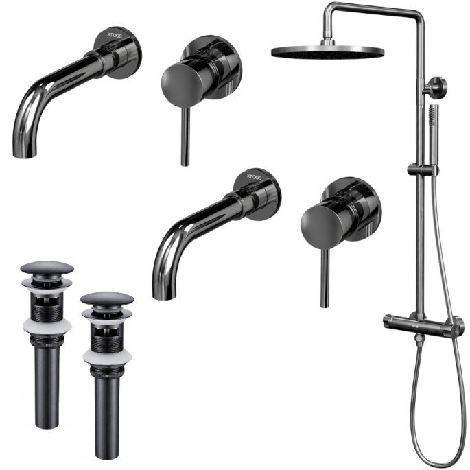 Ensemble 2 mitigeurs lavabo encastrés + 2 bondes + colonne de douche Corbeau Kroos