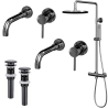 Ensemble 2 mitigeurs lavabo encastrés + 2 bondes + colonne de douche Corbeau Kroos