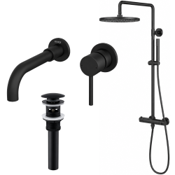 Ensemble mitigeur lavabo encastré + bonde + colonne de douche Corbeau Kroos