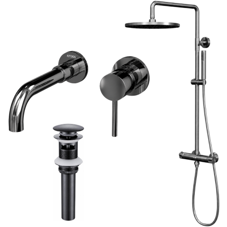 Ensemble mitigeur lavabo encastré + bonde + colonne de douche Corbeau Kroos